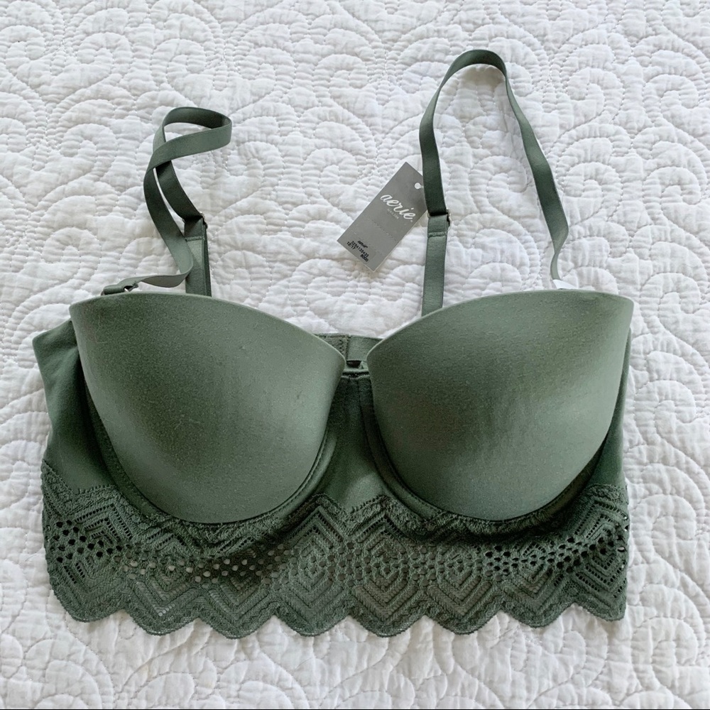 Aerie Olive Lace Trim Bra